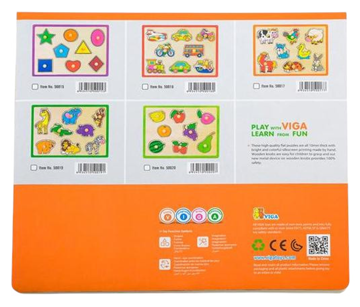 Zestaw drewnianych puzzli Viga na podkładce z uchwytami Kształty 50015 (6934510500153) - obraz 6