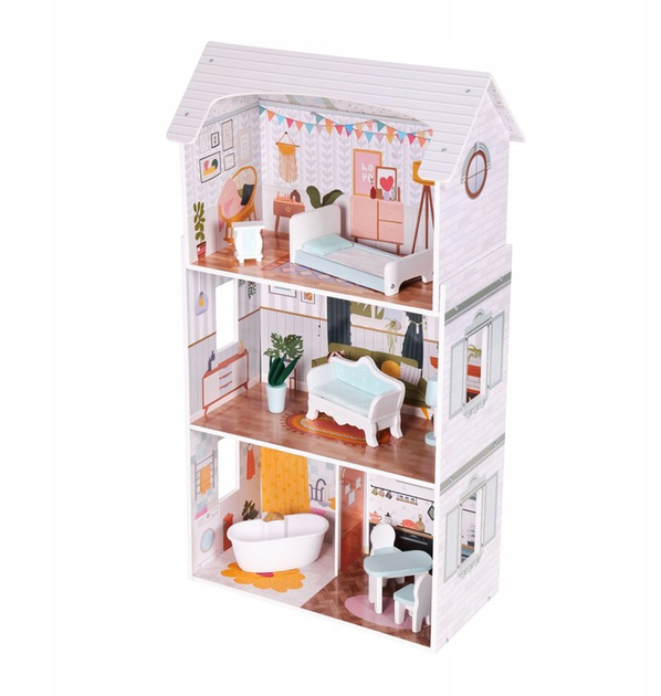 Domek dla lalek EcoToys Alice 3 piętra 9 mebelków D8211 (5905817006335) - obraz 4