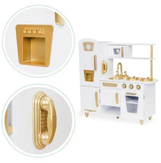 Kuchnia dla dzieci EcoToys drewniana duża biało-złota 7267 (5903769974832) - obraz 4