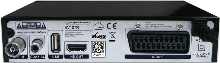 Цифровий тюнер Esperanza DVB-T2 H.265/HEVC EV107R (5901299958070) - зображення 2