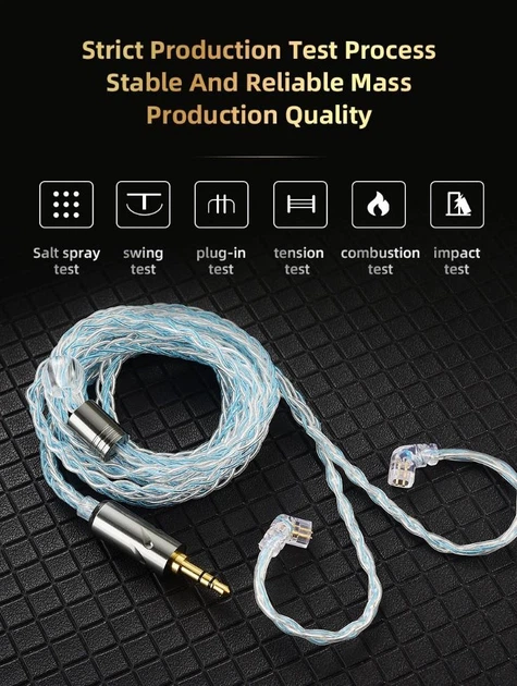 Кабель QKZ T1 8 Core Silver-Blue для навушників 3,5мм c-pin - зображення 4