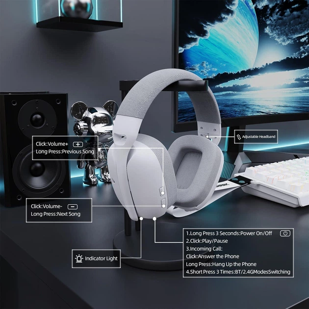Беспроводные наушники Attack Shark L80 PRO WHITE (BT/2.4G ) - Фото 8 Беспроводные наушники Attack Shark L80 PRO WHITE (BT/2.4G ) - изображение 8