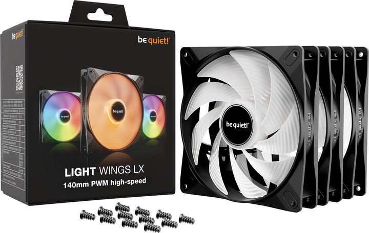 Zestaw wentylatorów be quiet! Light Wings LX 140mm PWM High-Speed ​​PWM Black Triple Pack (BL130) - obraz 3