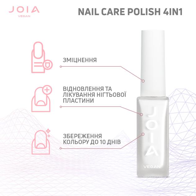 Лак для нігтів Nail care polish 4in1 01 Ideal white JOIA vegan 8 мл 4820259343835 - зображення 5