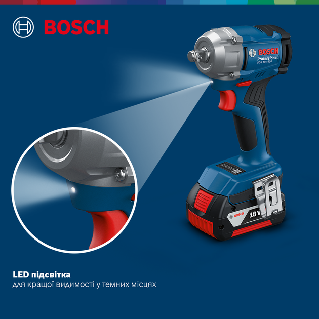 Аккумуляторный бесщеточный ударный гайковерт Bosch GDS 18V-350 (2 x аккумуляторы GBA 18V 4.0Ah + Профессиональное зарядное устройство для GAL 18V-20 + L-кейс) (06019M5021) - Фото 4 Аккумуляторный бесщеточный ударный гайковерт Bosch GDS 18V-350 (2 x аккумуляторы GBA 18V 4.0Ah + Профессиональное зарядное устройство для GAL 18V-20 + L-кейс) (06019M5021) - изображение 4