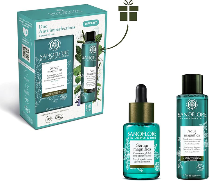 Набір для догляду за обличчям Sanoflore Magnifica 10 Years Anti-Imperfections Сироватка 30 мл + Вода для догляду за шкірою 50 мл (3433425435596) - зображення 2