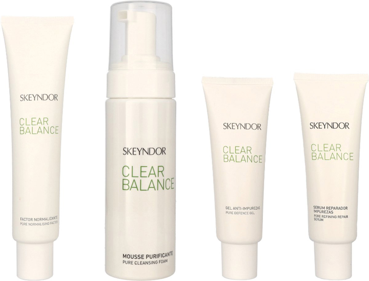 Zestaw do pielęgnacji twarzy Skeyndor Clear Balance do skóry tłustej Pianka oczyszczająca Pure 150 ml + Tonik Pore Normalising Factor 75 ml + Serum Pore Refining Repair 50 ml + Żel Pure Defense z SPF 15 50 ml (8436542360142) - obraz 2