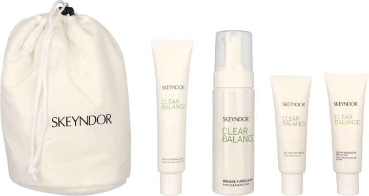 Zestaw do pielęgnacji twarzy Skeyndor Clear Balance do skóry tłustej Pianka oczyszczająca Pure 150 ml + Tonik Pore Normalising Factor 75 ml + Serum Pore Refining Repair 50 ml + Żel Pure Defense z SPF 15 50 ml (8436542360142) - obraz 1