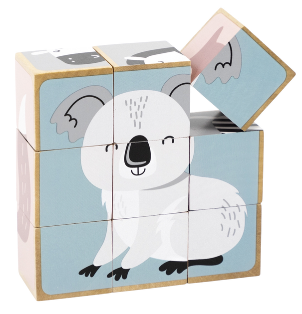 Zestaw drewnianych puzzli - kostek Viga PolarB na podkładce Zwierzątka, 9 elementów 44024 (6971608440243) - obraz 7