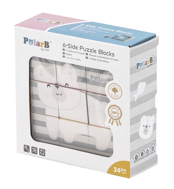 Zestaw drewnianych puzzli - kostek Viga PolarB na podkładce Zwierzątka, 9 elementów 44024 (6971608440243) - obraz 12