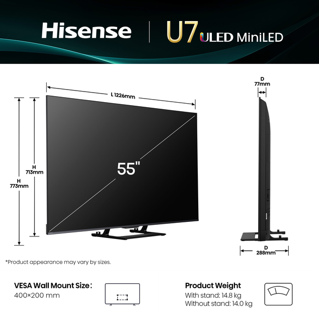 Телевізор Hisense MiniLED 55" 55U7Q (6942351421032) - зображення 3