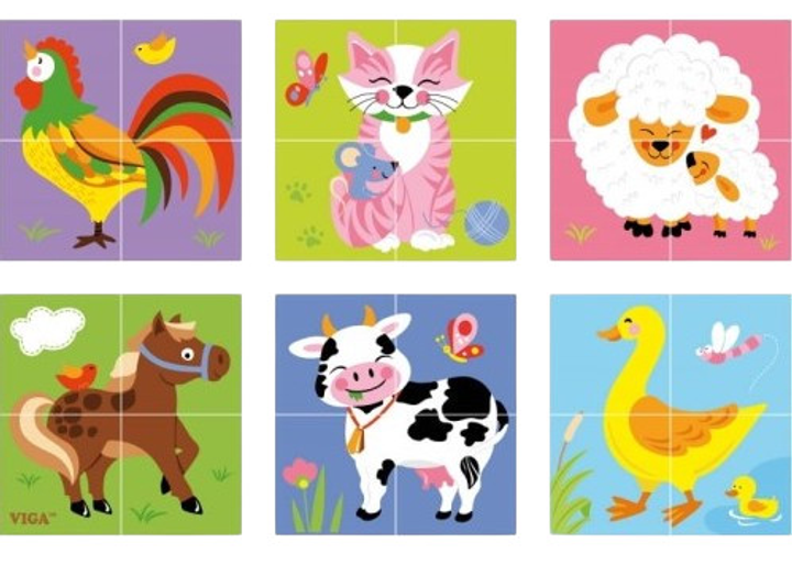 Drewniane puzzle - kostki Viga Farma 50835 (6934510508357) - obraz 3