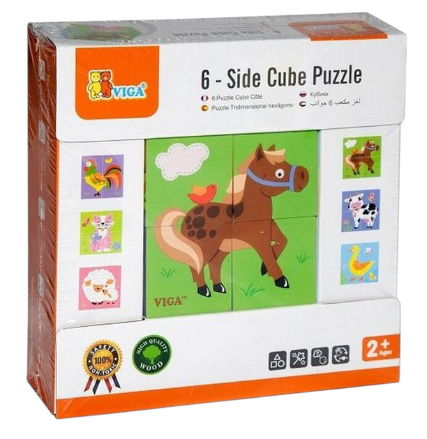 Drewniane puzzle - kostki Viga Farma 50835 (6934510508357) - obraz 4
