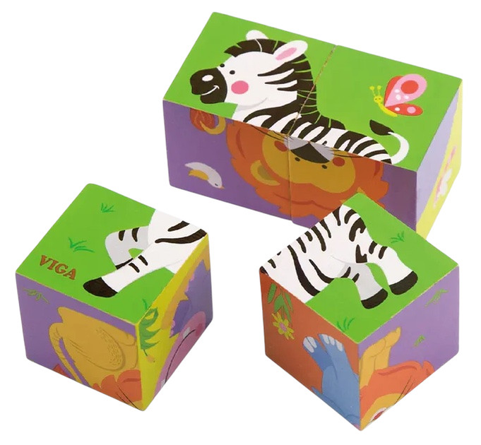 Drewniane puzzle - kostki Viga Zoo 50836 (6934510508364) - obraz 3