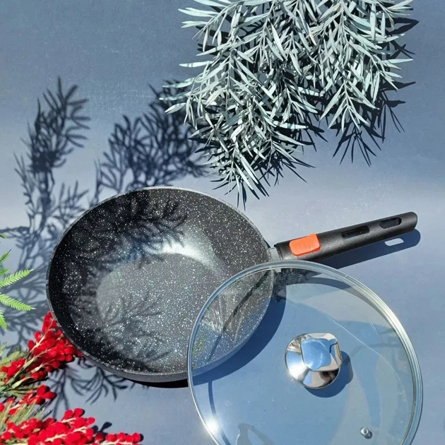 Сковорода WOK Edenberg со съемной ручкой с мраморным антипригарным покрытием 2.4л 28см вок (EB-14112) - Фото 4 Сковорода WOK Edenberg со съемной ручкой с мраморным антипригарным покрытием 2.4л 28см вок (EB-14112) - изображение 4