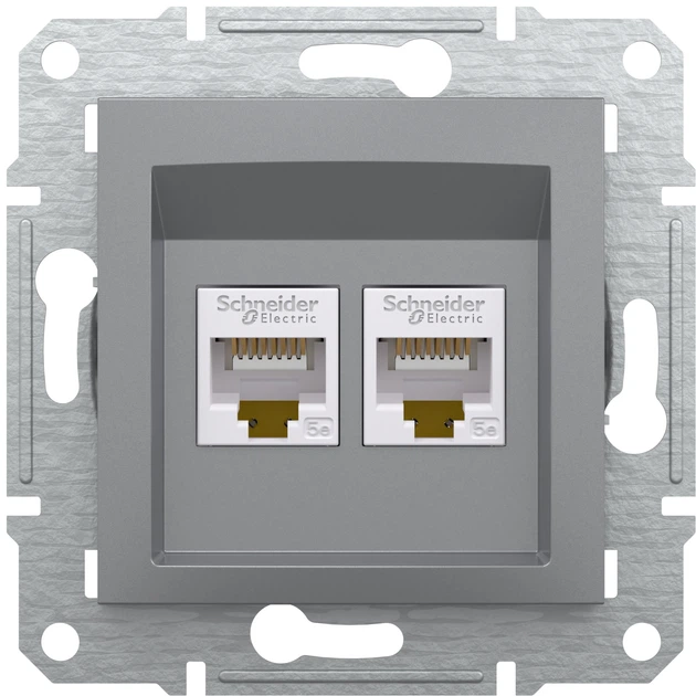 Розетка компьютерная RJ-45 двойная, сталь, EPH4400162 Asfora Schneider - Фото 2 Розетка компьютерная RJ-45 двойная, сталь, EPH4400162 Asfora Schneider - изображение 2