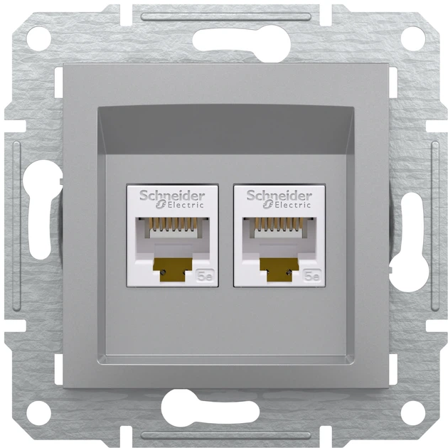 Розетка компьютерная RJ-45 двойная, Серебристая , EPH4400161 Asfora Schneider - Фото 2 Розетка компьютерная RJ-45 двойная, Серебристая , EPH4400161 Asfora Schneider - изображение 2