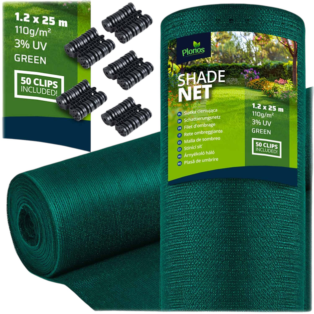 Siatka cieniująca Plonos 1.2x25m 110g/m2 Zielona (454001) - obraz 1