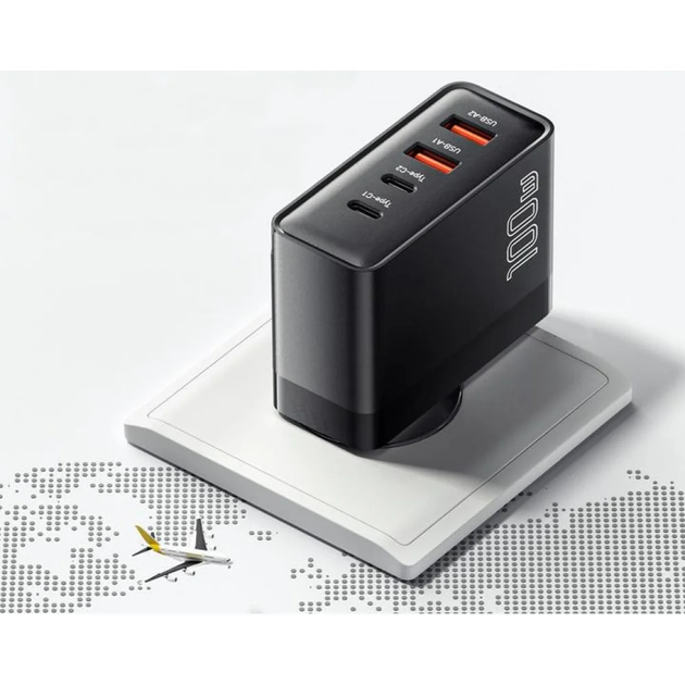Сетевое зарядное устройство Essager 100W GAN (2xType-C + 2xUSB-A) Black - Фото 6 Сетевое зарядное устройство Essager 100W GAN (2xType-C + 2xUSB-A) Black - изображение 6