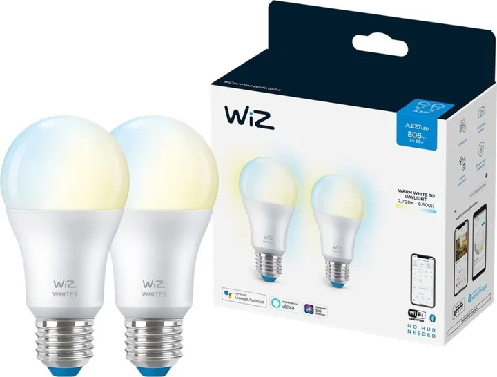 Zestaw inteligentnych żarówek WIZ Wi-Fi Bulb A60 E27 8 W 2 szt. (929002383532) - obraz 3