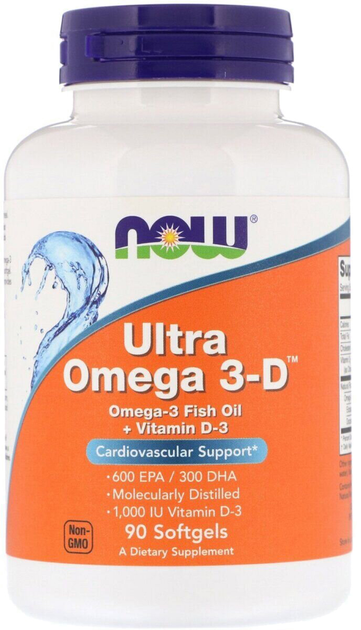 Kwasy tłuszczowe Now Foods Ultra Omega-3-D EPA 600 mg DHA 300 mg 90 kapsułek (733739016638) - obraz 1
