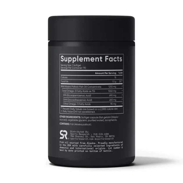 Омега 3 Omega-3 Fish Oil Alaska Pollock 1250 мг Sports Research, 90 капсул - изображение 2