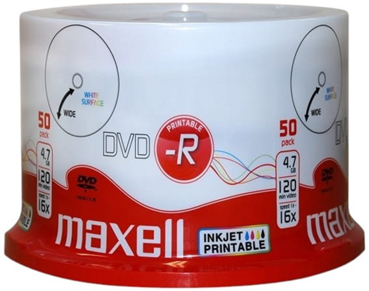 Dyski Maxell DVD-R 4.7GB 16X 50 szt do nadruku White (MXDP5016-) - obraz 1