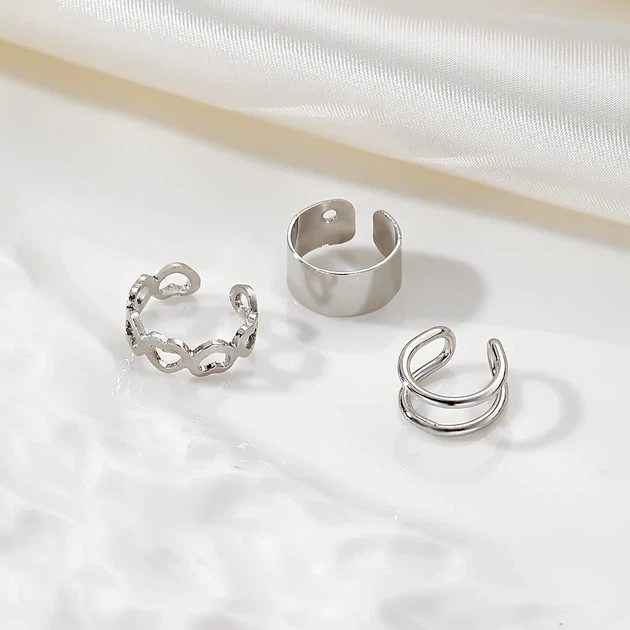 Набор серьг кафов без прокола Earcuff Серебряные 3шт - изображение 2
