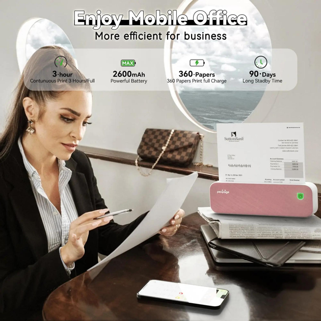 Портативний бездротовий термопринтер PeriPage A40 Pink Bluetooth 2600mAh підходить для тату та документів - зображення 2