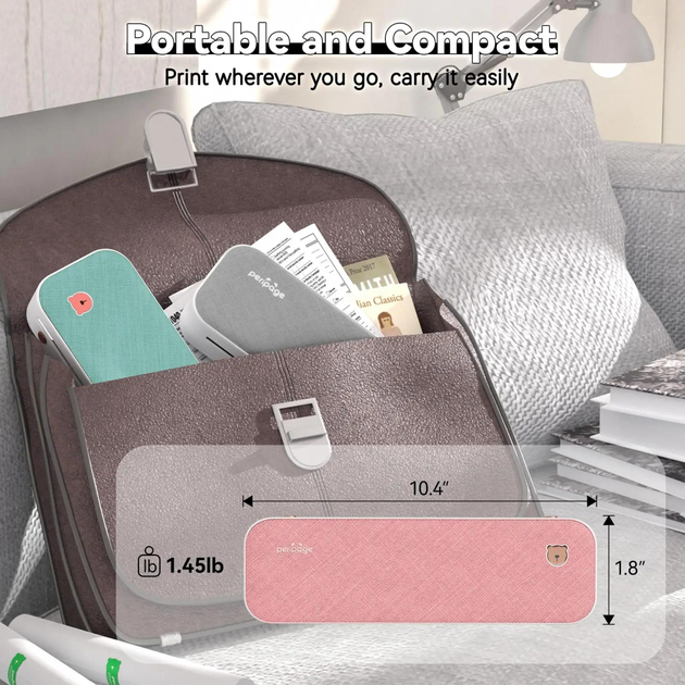 Портативний бездротовий термопринтер PeriPage A40 Pink + 2 рулони термо паперу + 5 листів паперу для трансферу тату - зображення 4