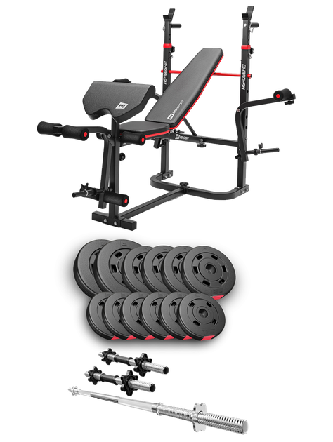 Набор Hop-Sport Premium 38 кг со скамьей HS-1065HB Pro штанга гантели регулируемая для жима универсальный - Фото 1 Набор Hop-Sport Premium 38 кг со скамьей HS-1065HB Pro штанга гантели регулируемая для жима универсальный - изображение 1