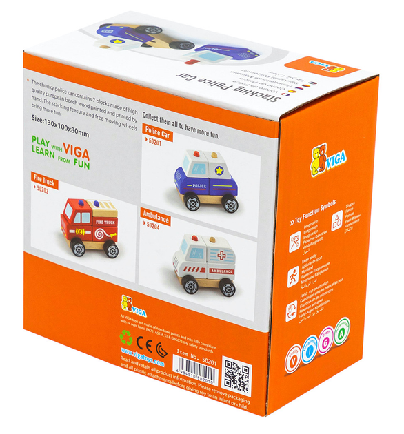 Drewniana piramidka Viga Auto policyjne 50201 (6934510502010) - obraz 6