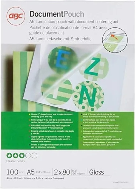 Folie do laminowania GBC błyszczące 2 x 80 mikronów A5 100 szt. (13465575037) - obraz 2