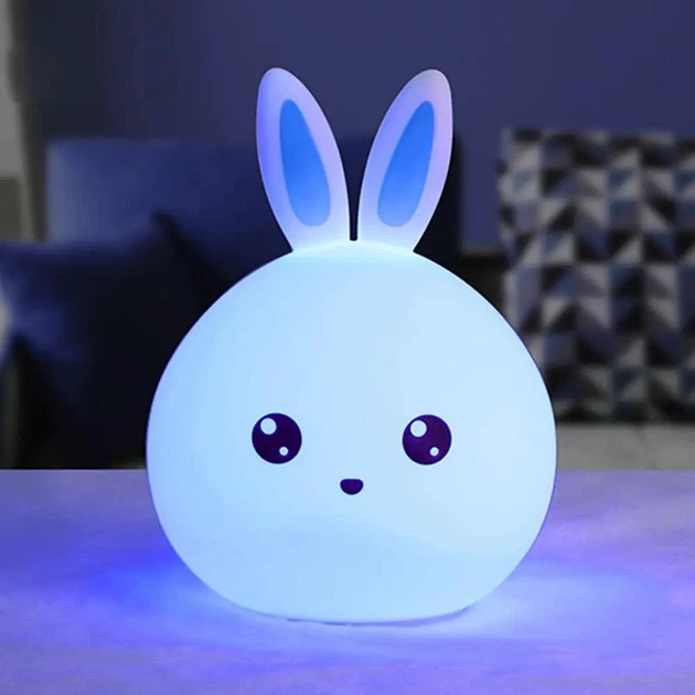 Ночник детский силиконовый Зайчик аккумуляторный сенсорный LED RGB подсветка Мягкий GS-8177 - Фото 3 Ночник детский силиконовый Зайчик аккумуляторный сенсорный LED RGB подсветка Мягкий GS-8177 - изображение 3