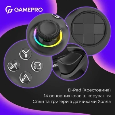Геймпад GamePro GPX13B 2.4G/BT 5.1/USB/PC/iOS/Android RGB Black (GPX13B) - Фото 4 Геймпад GamePro GPX13B 2.4G/BT 5.1/USB/PC/iOS/Android RGB Black (GPX13B) - изображение 4