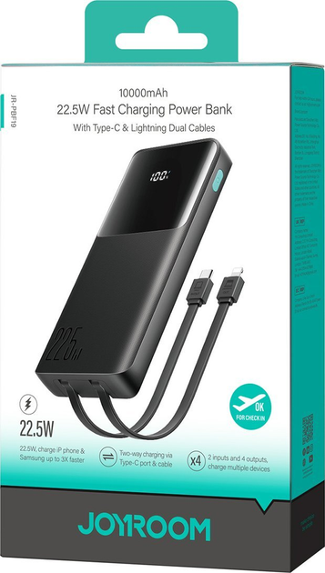 Powerbank JOYROOM 10000 mAh 22.5 W USB-C/Lightning Black (JR-PBF19) - obraz 7