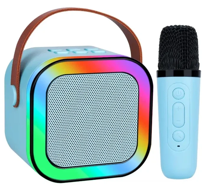 Портативная колонка K12 с RGB подсветкой мини-детское караоке с микрофоном Синия 8918 - изображение 2