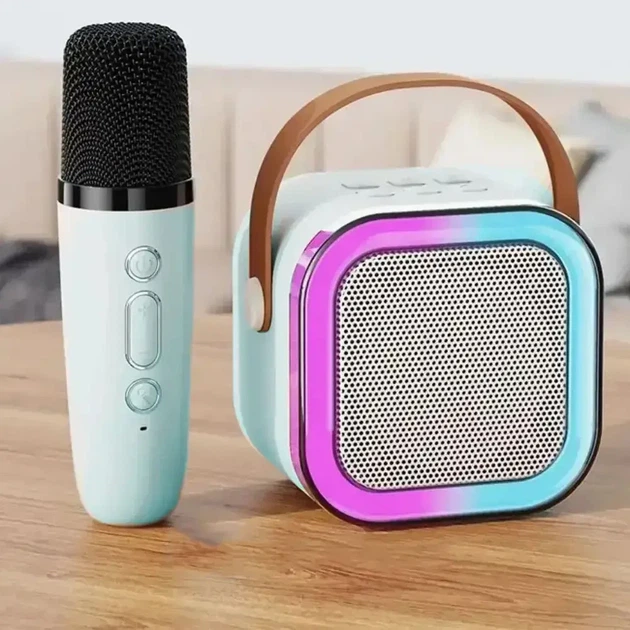 Портативная колонка K12 с RGB подсветкой мини-детское караоке с микрофоном Синия 8918 - изображение 8