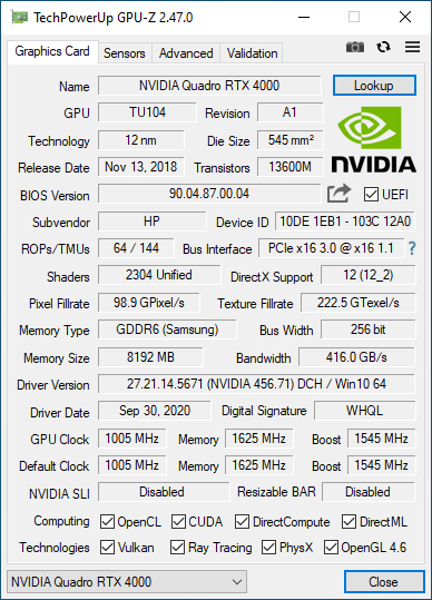 Дискретная видеокарта nVidia Quadro RTX 4000, 8 GB GDDR6, 256-bit / DisplayPort, USB Type-C б/у - изображение 7