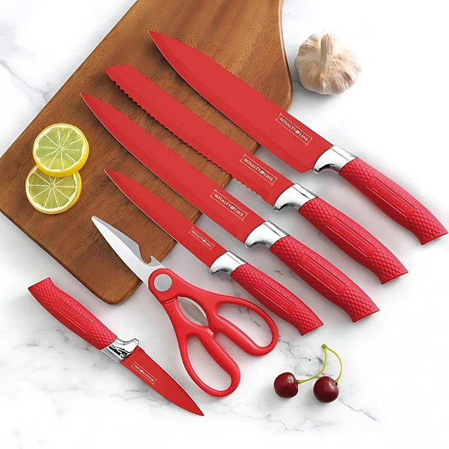 Набір кухонних ножів Royalty Line RL-NC07R Red - зображення 4
