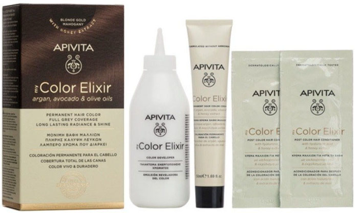 Фарба для волосся Apivita My Color Elixir 7.43 Blonde Copper Gold 50 мл + Проявник 75 мл + Кондиціонер 2х15 мл + Одноразові рукавички + Інструкція (5201279081621) - зображення 2