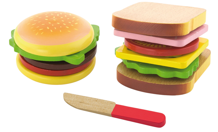 Drewniany zestaw do krojenia Viga Hamburger i Kanapka 50810 (6934510508104) - obraz 1