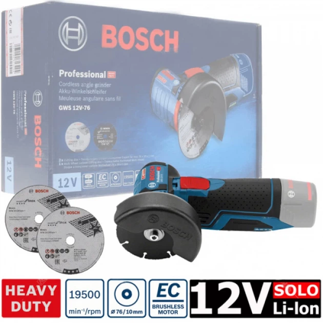 Аккумуляторная угловая шлифмашина Bosch GWS 12V-76 Professional (12 В, 76 мм) болгарка шлифмашинка УШМ без АКБ (26208) - изображение 2