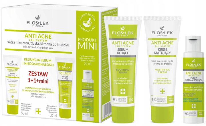 Набір для догляду за обличчям Floslek Anti Acne Крем для обличчя матуючий 50 мл + Сироватка заспокійлива 50 мл + Тонік 50 мл (5905043023724) - зображення 2