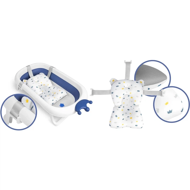 Складна дитяча ванночка Ricokids RK-280 з подушкою та термодатчиком 82×50 см Біло-синя - зображення 5