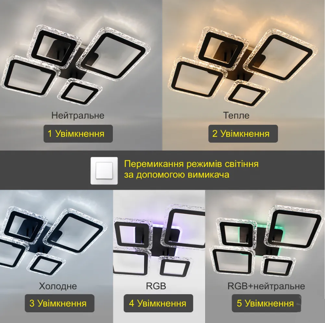 Керована світлодіодна люстра Esllse OVAL ICE RGB 75W 5S-APP-725x500x93- BLACK/CLEAR-220-IP20 - зображення 3
