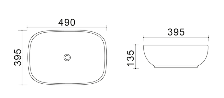 Раковина накладна Mixxus Premium DIVERSE-0115 GRAY 490x395x135мм, прямокутна, матова санітарна порцеляна - зображення 3