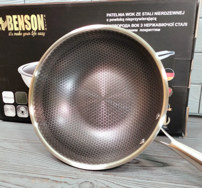 Сковорода професійна WOK з нержавіючої сталі 28 см Benson з антипригарним покриттям (BN-590) - Фото 5 Сковорода професійна WOK з нержавіючої сталі 28 см Benson з антипригарним покриттям (BN-590) - зображення 5
