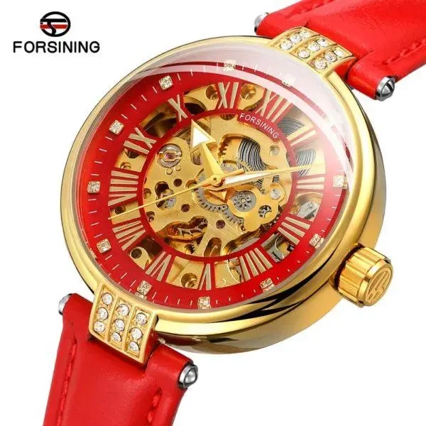 Женские часы механические Forsining Diamond Red Skeleton - изображение 2