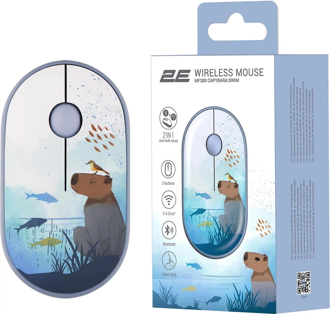 Мышь 2E MF300 CAPYBARA:SWIM Silent WL BT Blue (2E-MF300WCAPIBARABL) + Игровая поверхность 2E Capybarra S Blue в подарок! - изображение 7